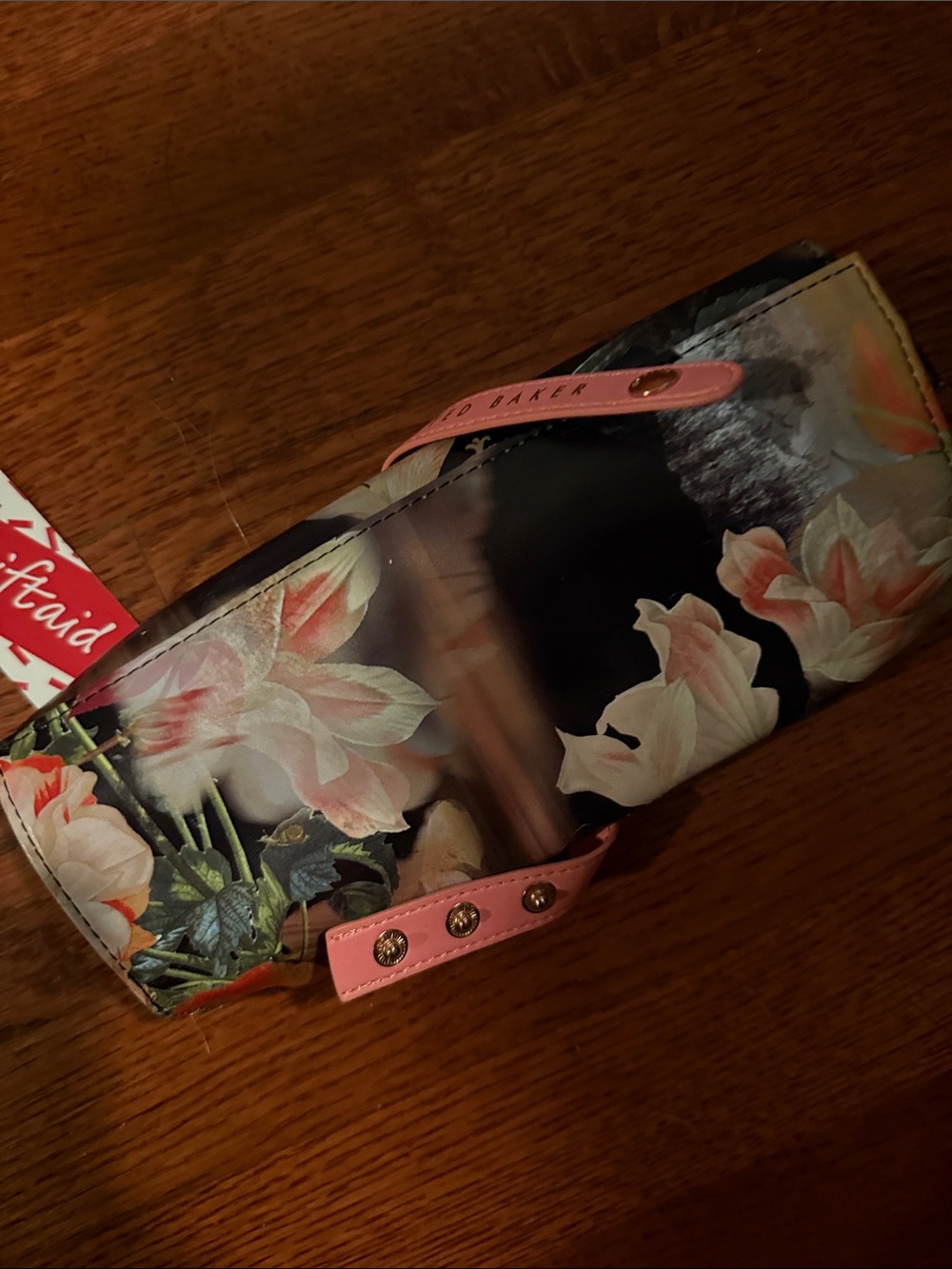 Ted Baker Black Floral jewlery Case with Pink Trim little crack shown